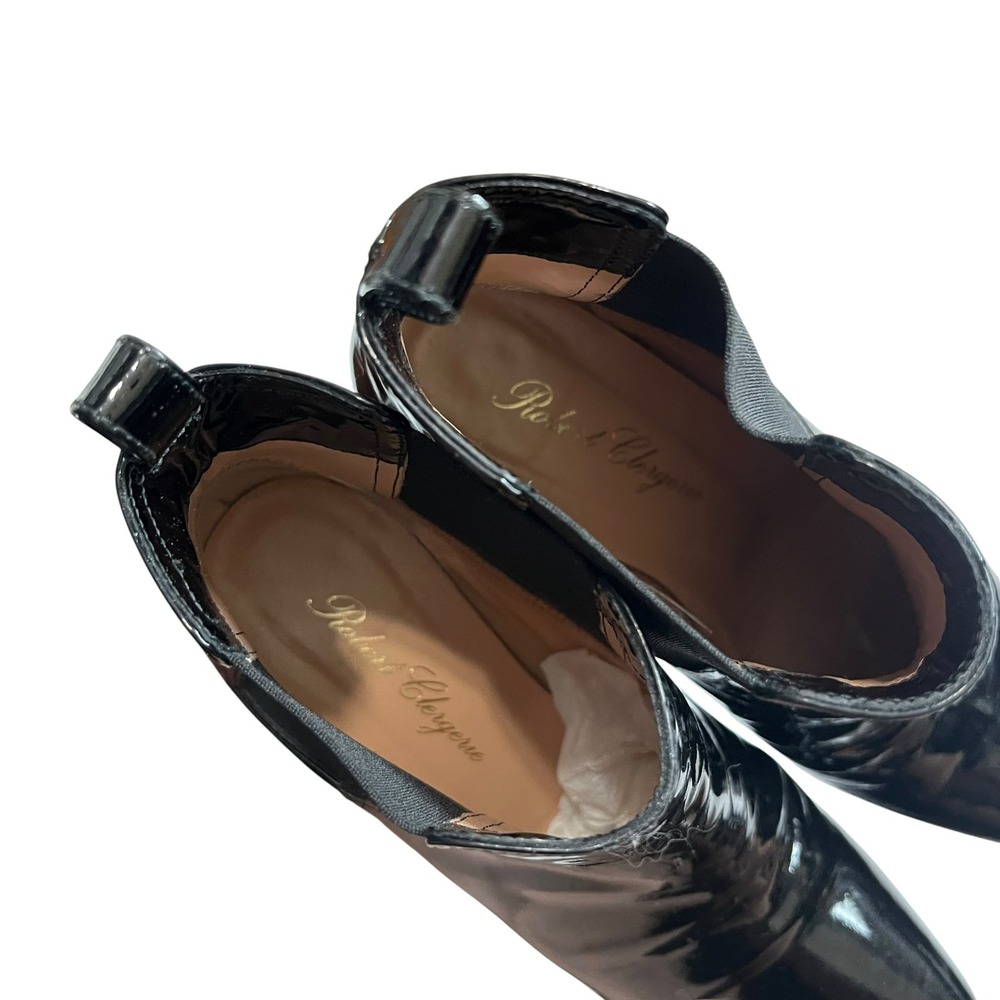 Robert Clergerie Black Patent Leather Pointed Toe Chelsea Bootie Heels Womens 39 - Picture 5 of 14